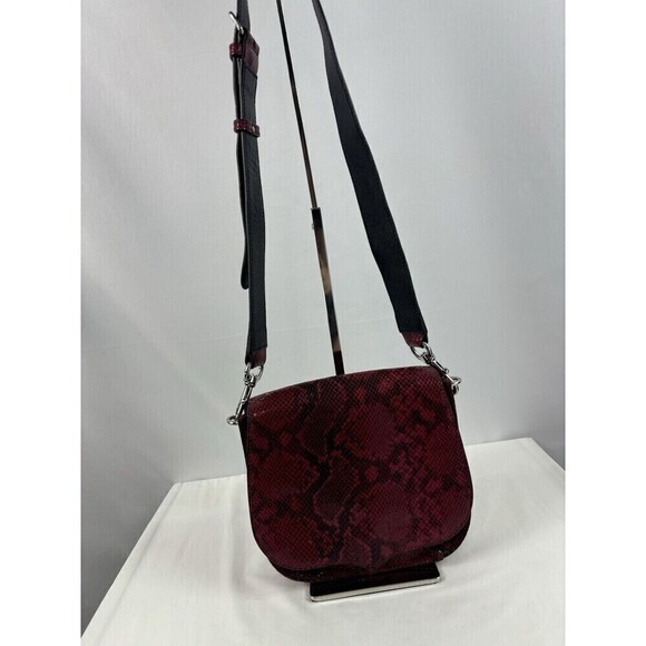 Rebecca Minkoff Sunday Large Saddle Crossbody Bag Red Black Snakeskin Leather - Picture 4 of 14